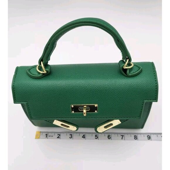 New Kelly Green PU Leather Wirkin Style Mini Tote Crossbody With Strap s… - Picture 13 of 16